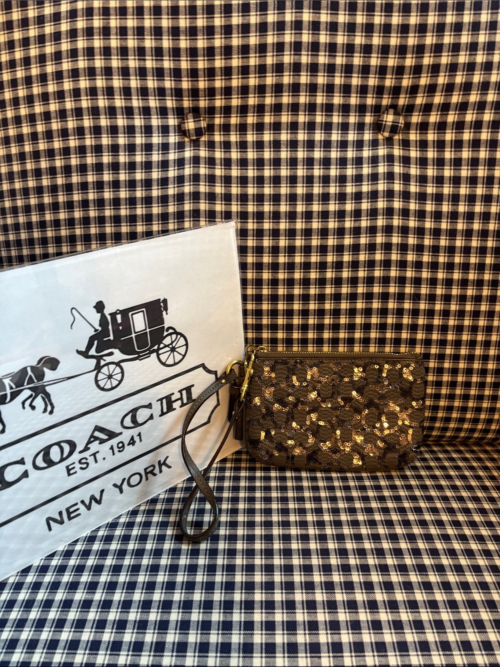 Coach Poppy signature sequin wristlet in grey , rare